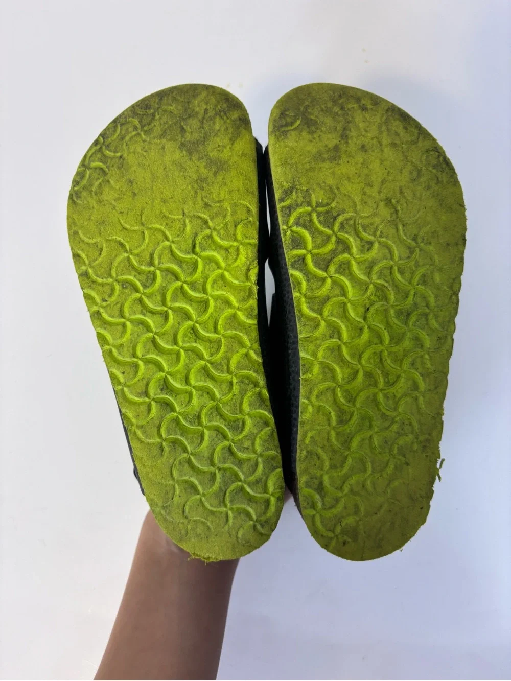 Birkenstock Kids Black Triple Buckle Sandals with Neon Green Sole Kids 13-13.5